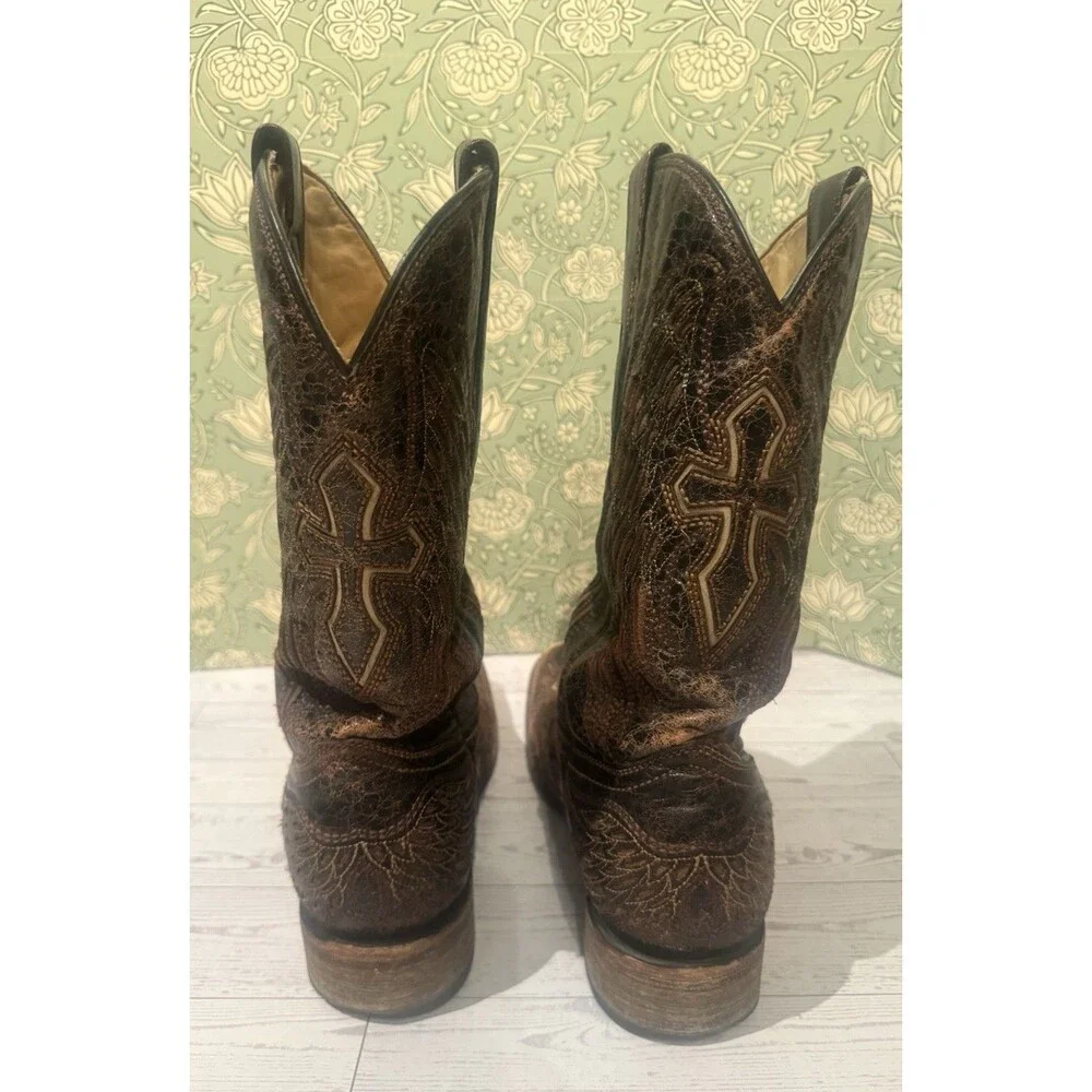 Corral Mens 7.5D A1978 Wing & Cross Brown Cracked Leather Boots Square Toe
